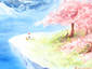 空クジラの微笑む日　桜の木とベンチ　少女と犬